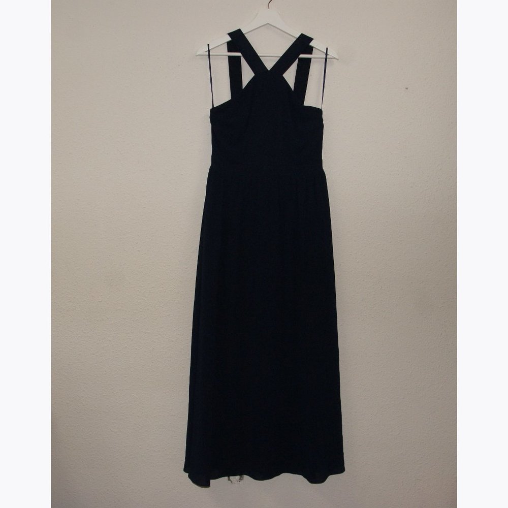 LULU'S Air of Romance Navy Blue Georgette Maxi Dress sz M Women's Wedding Guest - Picture 4 of 10